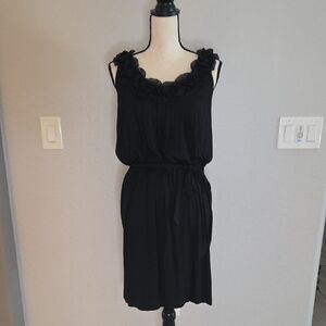 LOFT Terry Black Ruffle Detail Top Cinched Waist Size Med